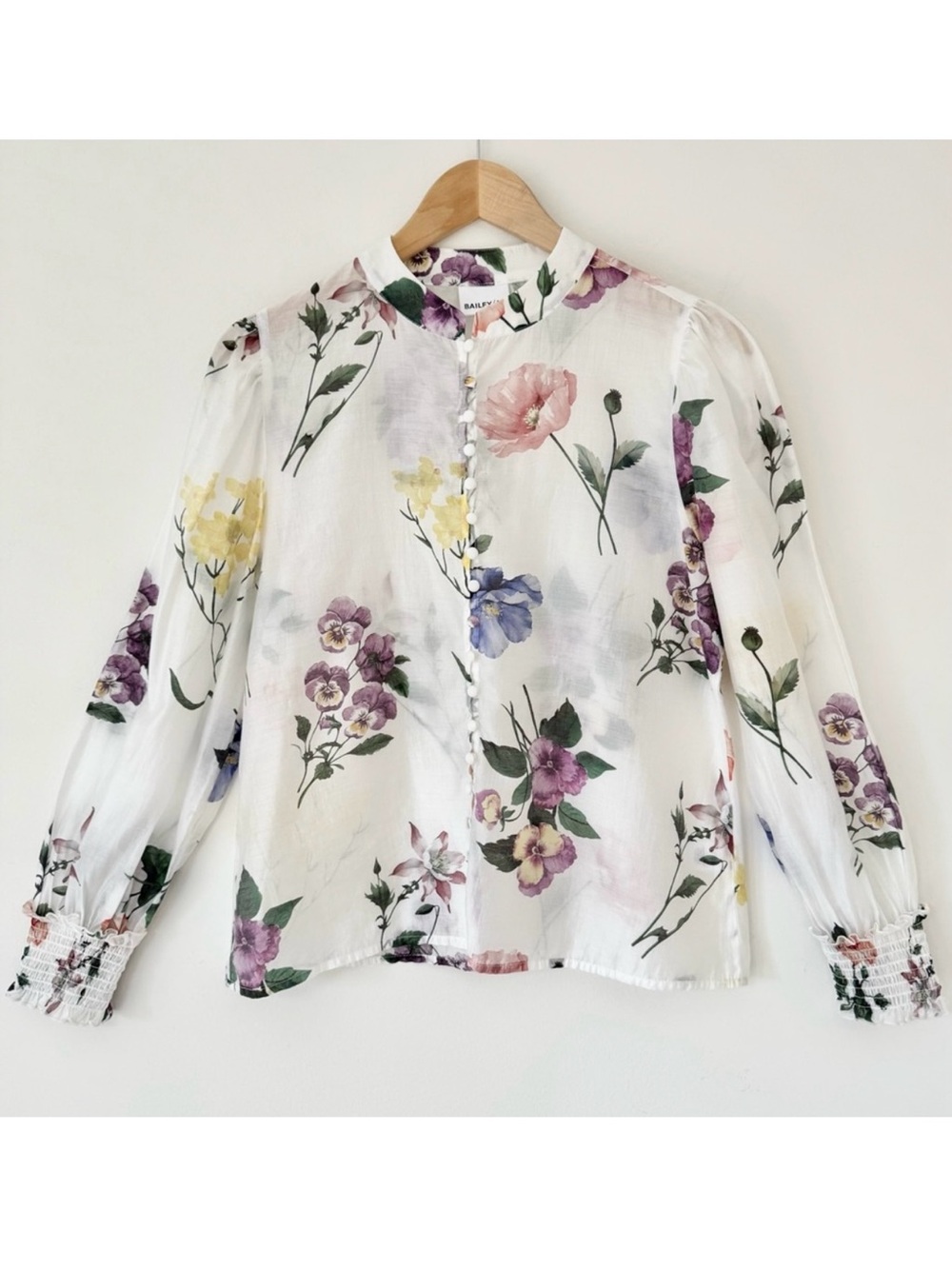 Bailey 44 White Sheer Floral Fairy Button-Up Blouse, Size S